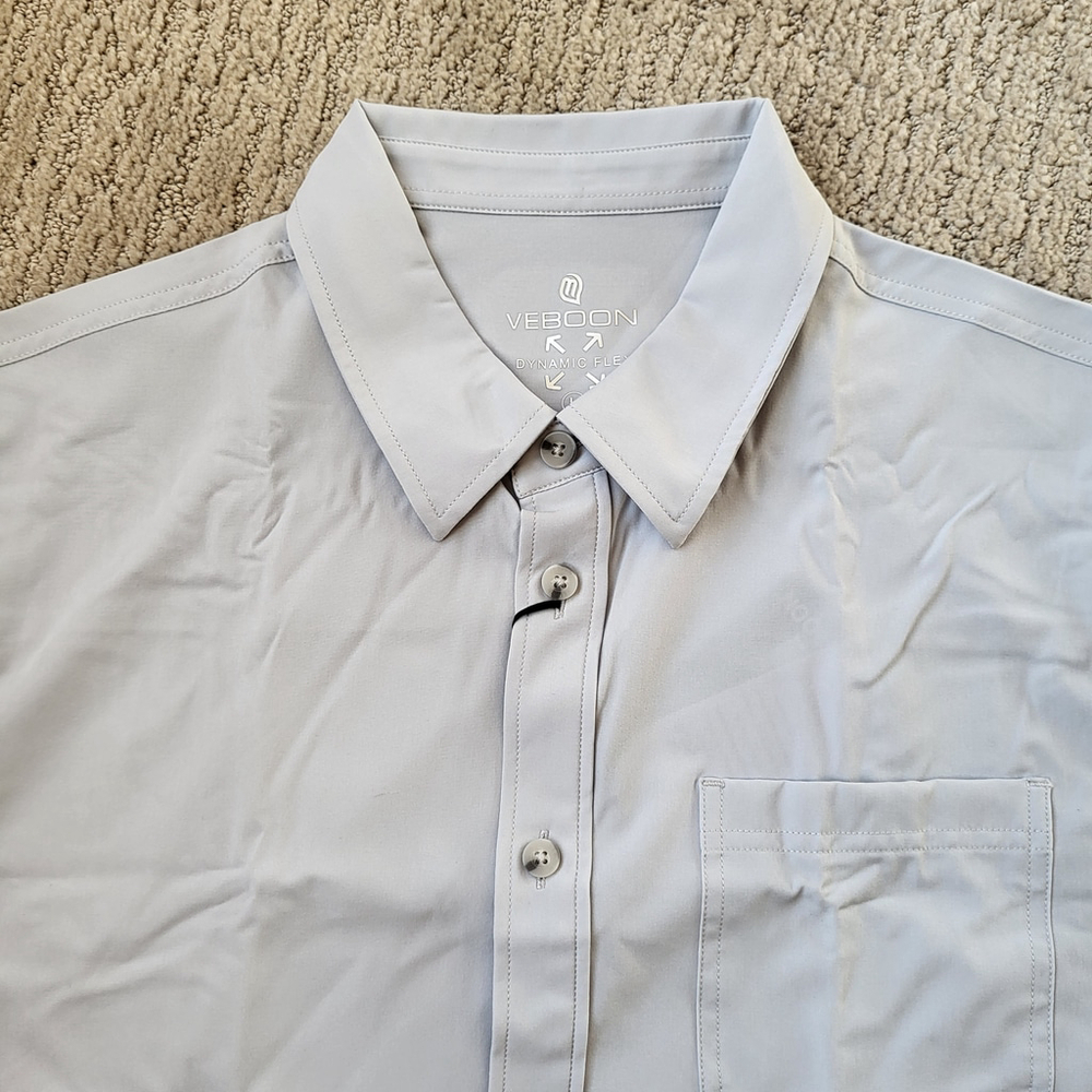 Men’s Short Sleeve Button-Up Dress Shirt – Veboon – Glacier Grey – Size L – NWT - Picture 5 of 9